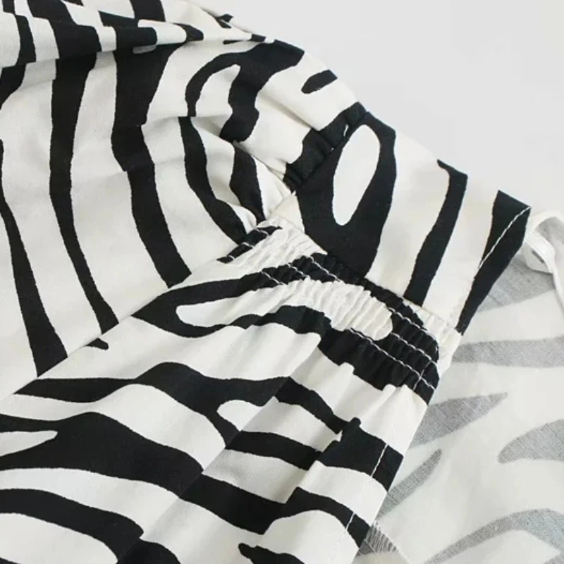 Women Zebra stripe V-Neck Lantern Sleeve Mini dress Femme Ruffled hem Dresses Casual Lady Loose Clothes Vestido D6513