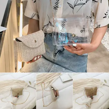 

Womens Summer Beach Tote Handbag Ladies Rattan Straw Jelly Crossbody Bag Basket