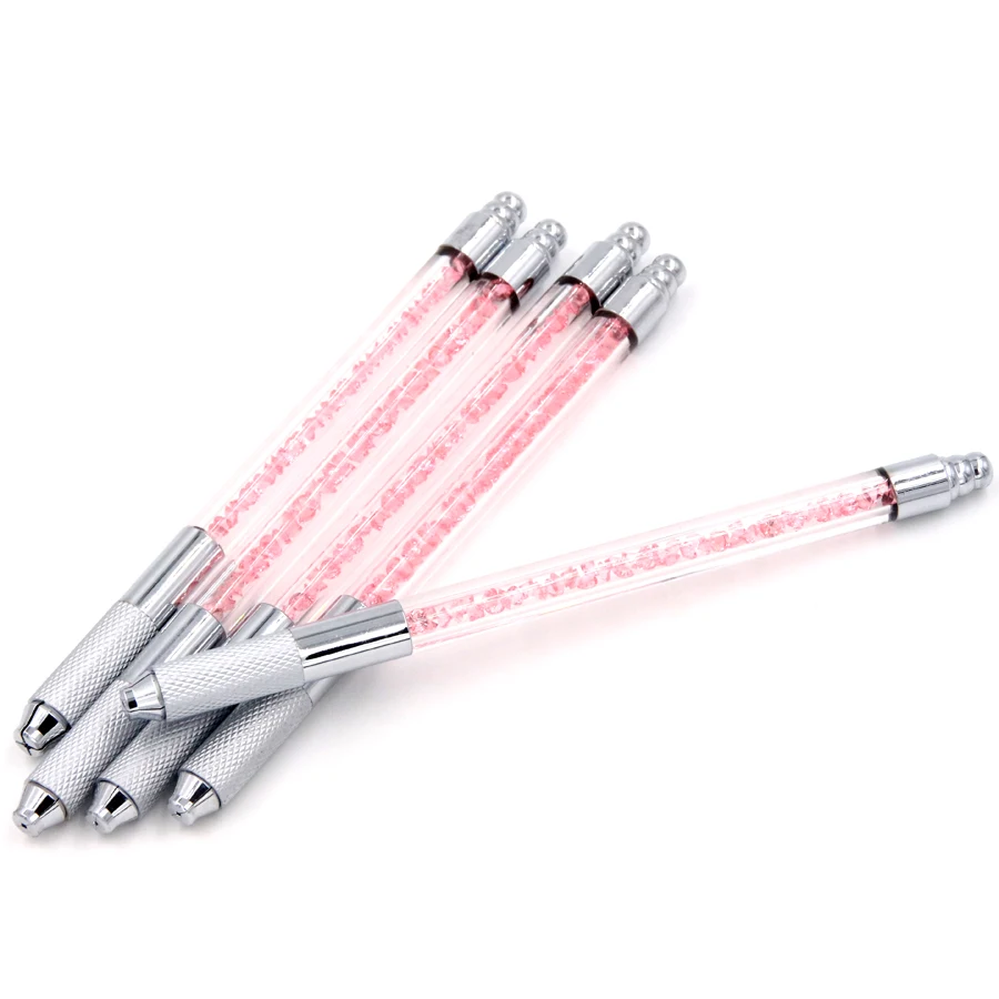  Permanent Makeup Eyebrow Lip Embroidery Manual Pen With Pink Crystal Microblading Tattoo Machine 5P