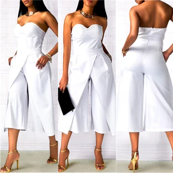 

Summer Women Jumpsuit Sexy Solid Color Off Shoulder Sleeveless Backless Ladies Tube Top Straight Patchwork Slim Jumpsuit