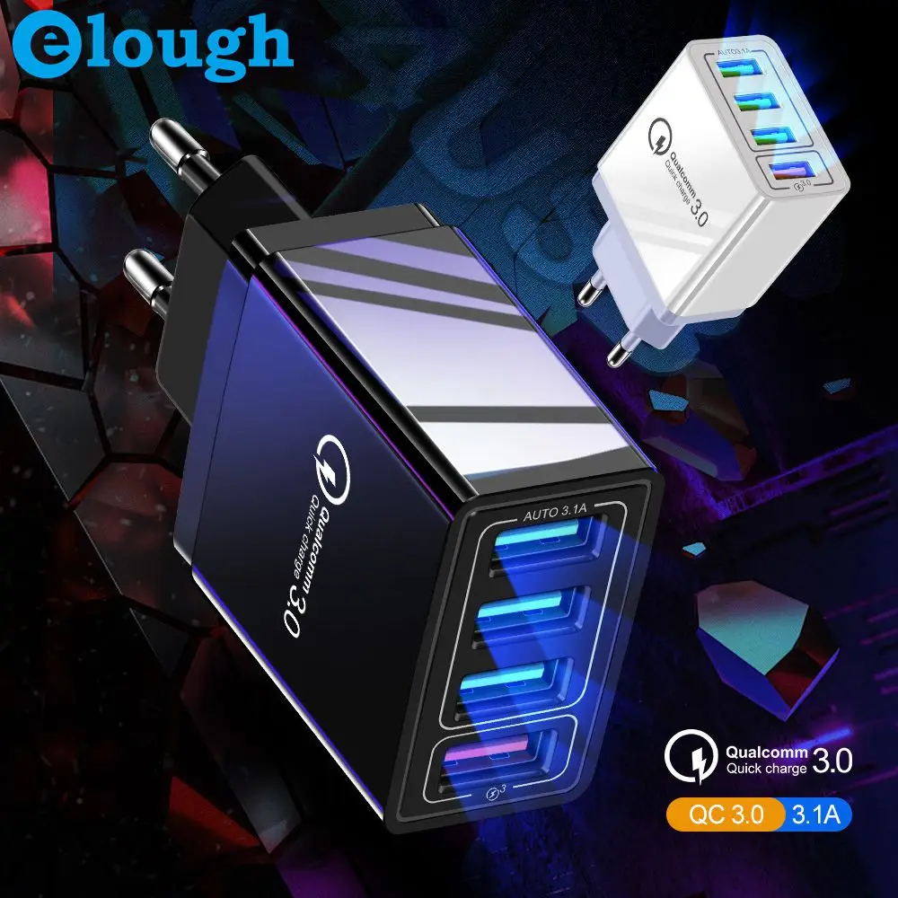 

Elough 30W Quick Charge 3.0 Fast USB Charger For iPhone 7 x Samsung S10 S9 Xiaomi Huawei Wall Mobile Phone Charger EU US UK Plug