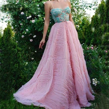 Вечерние Розовые платья для выпускного вечера с аппликацией, расшитые вручную, длинное платье для выпускного вечера, вечерние платья длиной до пола на тонких бретельках, vestido-de-festa