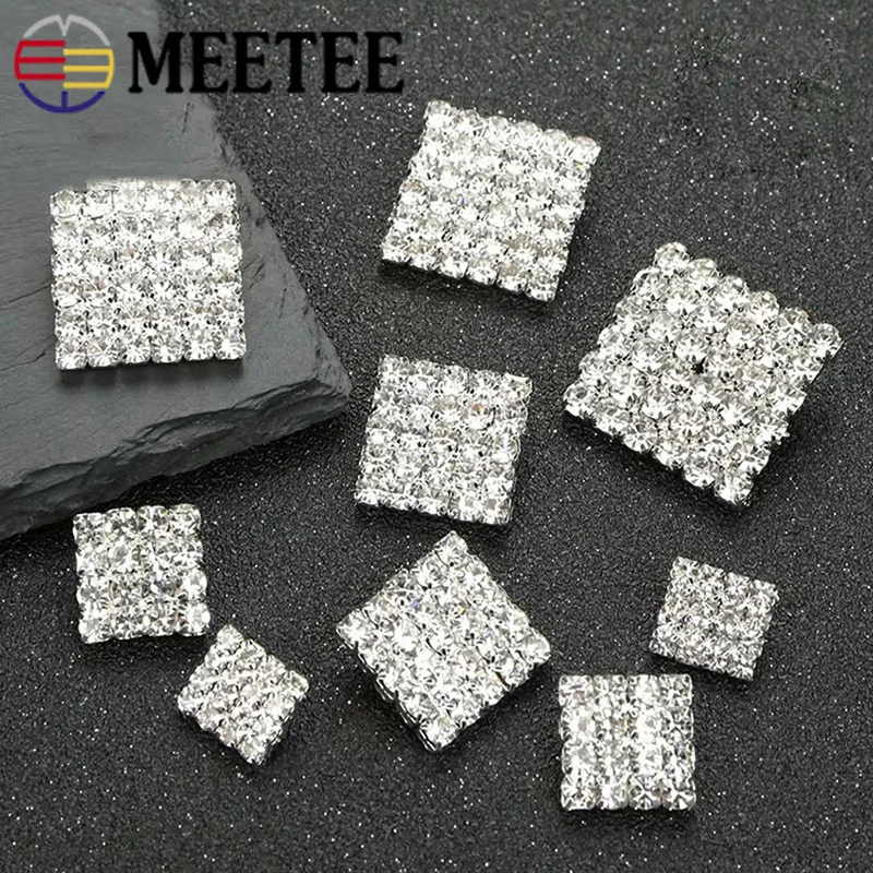 

Meetee 10/30pcs 18/20/25mm Square Fur Button Alloy Rhinestone Shank Buttons DIY Garment Sewing Decorative Buckle Accessories