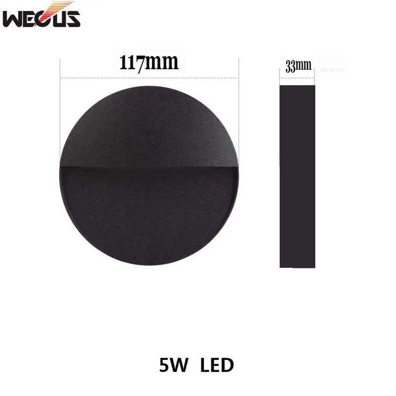 WECUS) наружный водонепроницаемый светильник для ног во дворе, сада, наружный настенный светильник для входа, лестничный светильник - Испускаемый цвет: Black - Round