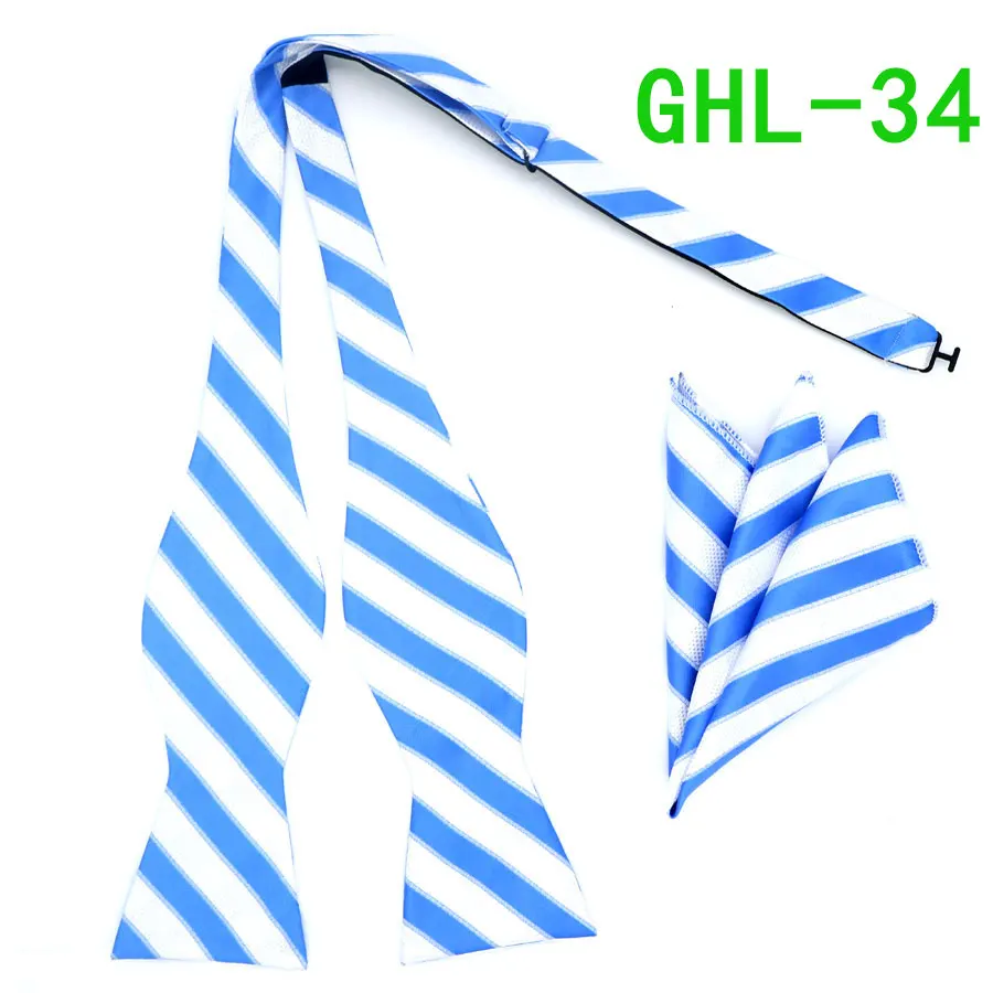 GHL17-36 полосатый шёлковый жаккардовый тканый Для мужчин бабочка самостоятельно регулируемый галстук-бабочка Карманный платок носовой платок костюм для свадебного торжества - Цвет: GHL 34