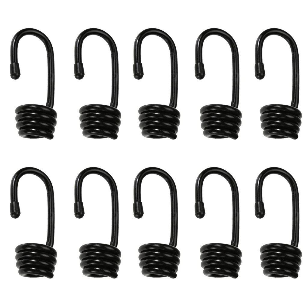 Wire Bungee Cord Hooks - Shock Cord - 10 Pcs Pack - 8mm - Plastic Coated - Boating Camping Auto Outdoor