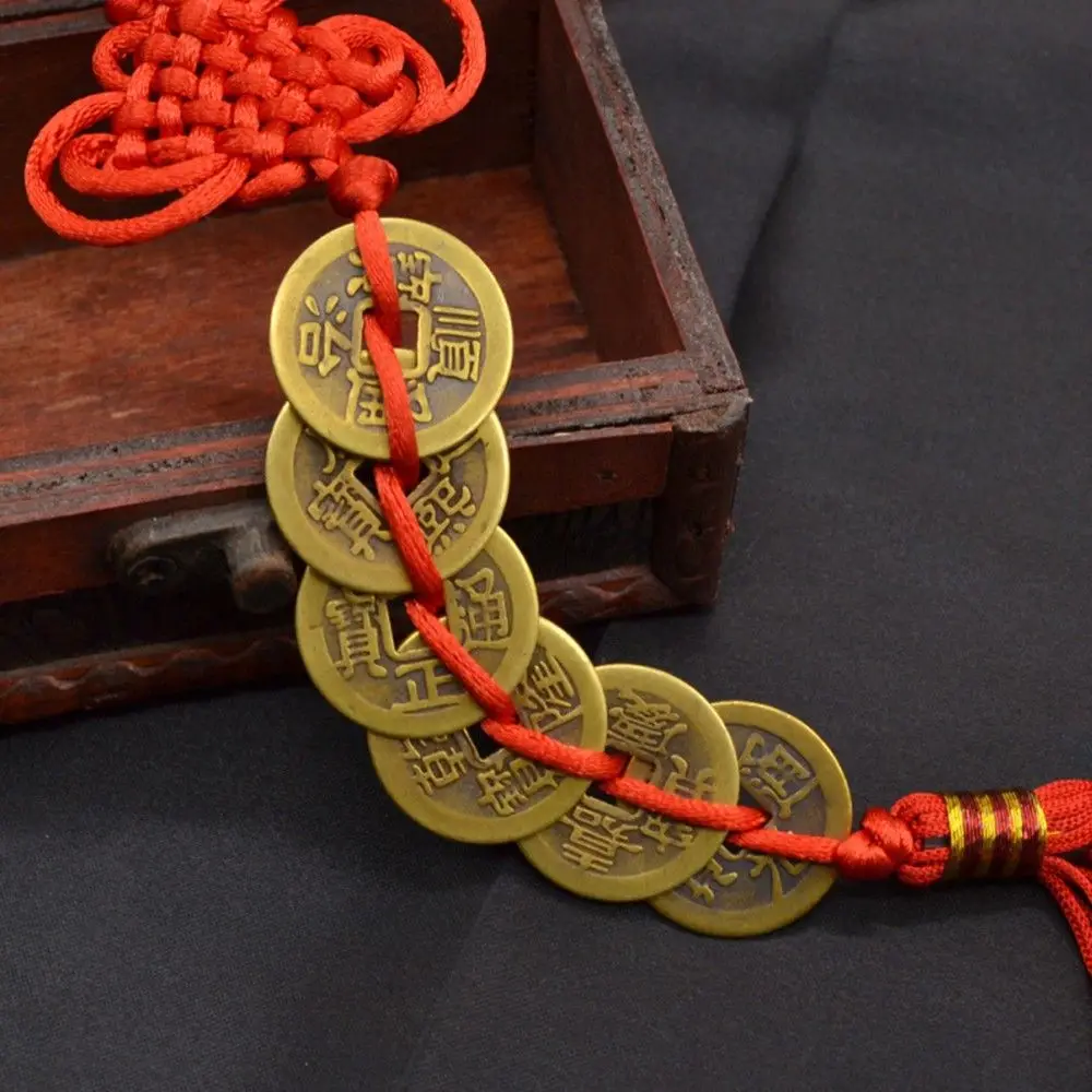

Ancient Coin Antique Fortune Money Luck Wealth Success 5 Or 6 Copper Coins Chinese Knot Red Rope Feng Shui Lucky Home Decoration