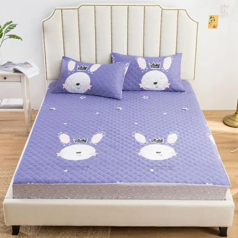 Quilted Cotton Fitted sheet Mattress Cover with Elatistic Ultra Soft Breathable Twin/Queen/King size Bed Cover set Pillowcases - Цвет: Color 4