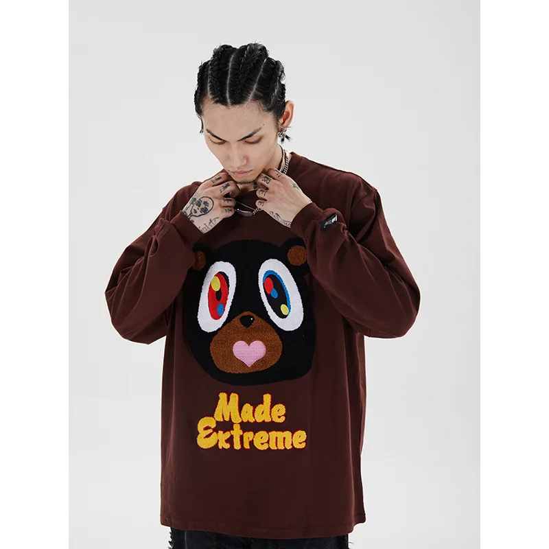 

Autumn Flocking Cute Bear High Street Sweatshirt Occident Fashion Couple's Long Sleeve Causal Pullover