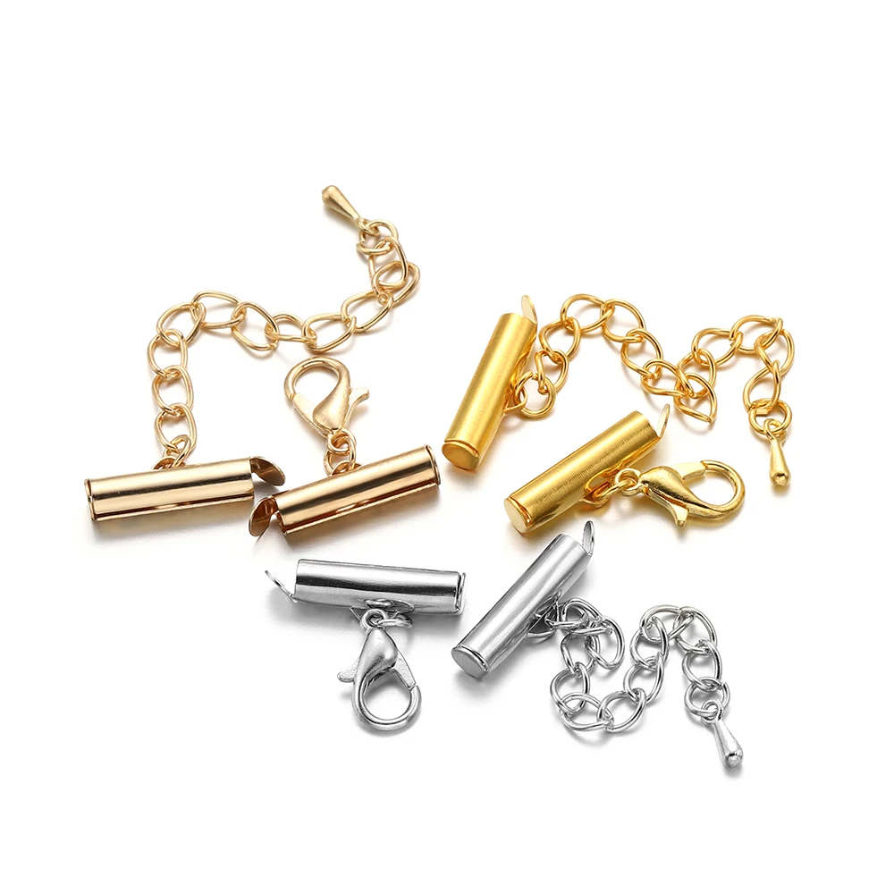 10set/lot Crimp End Beads Slide End Clasp With Chain Buckles Tubes Slider End Caps 6 H02aebe41c5ae42439fc839e27f1d133bN