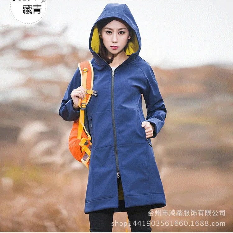 

Outdoor Waterproof Jacket Women's Spring, Autumn And Winter Single Layer Medium-length plus Velvet Casual Lengthened Thin Rainco