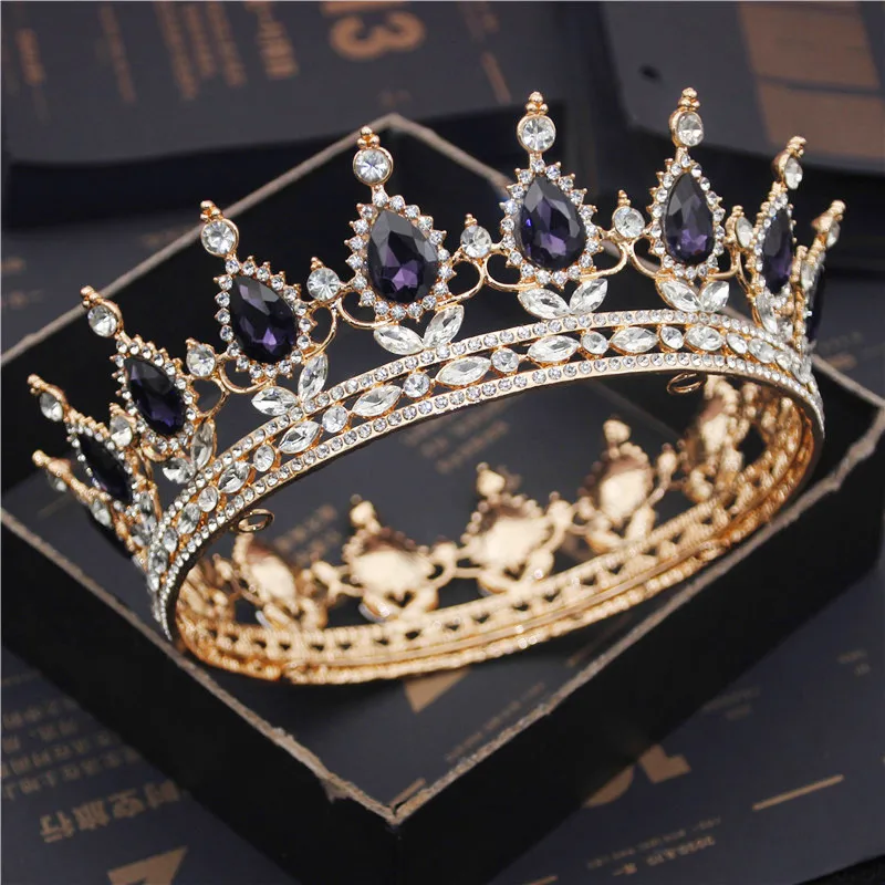 Jewelry Accessories Hair Accessory Hair Headdress Bridal Headwear Hair Band Crown Bride Royal Purple Crystal Queen King Tiaras and Crowns Bridal Pageant Diadem Head Ornament Wedding Hair Jewelry Accessories