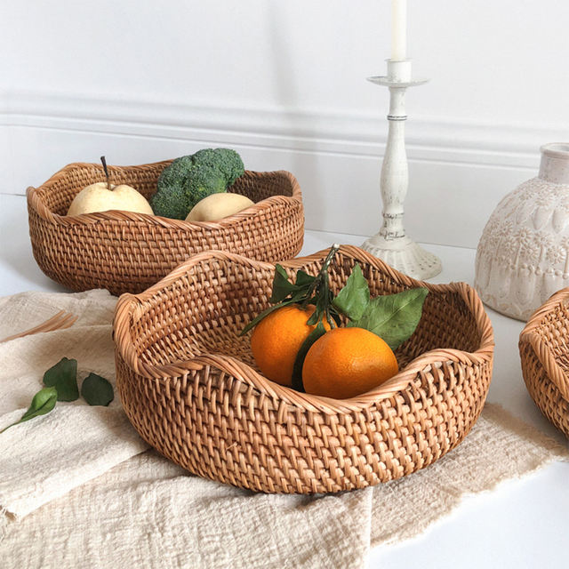 Round Rattan Woven Basket Natural MinMax Decor