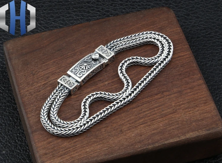 S925 Стерлинговое серебро ювелирные изделия персонализированные тайские серебряные классические двойные Лисохвост цепь Ретро тренд моды мужской браслет