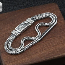 S925 Стерлинговое серебро ювелирные изделия персонализированные тайские серебряные классические двойные Лисохвост цепь Ретро тренд моды мужской браслет