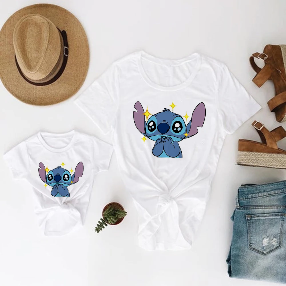 matching christmas outfits Couples Matching Clothing Set Cartoon Lilo & Stitch Print White Twin Sister Brother Tee Shirt Cute Boy Girl Tshirt Kids Top matching family fall outfits Family Matching Outfits