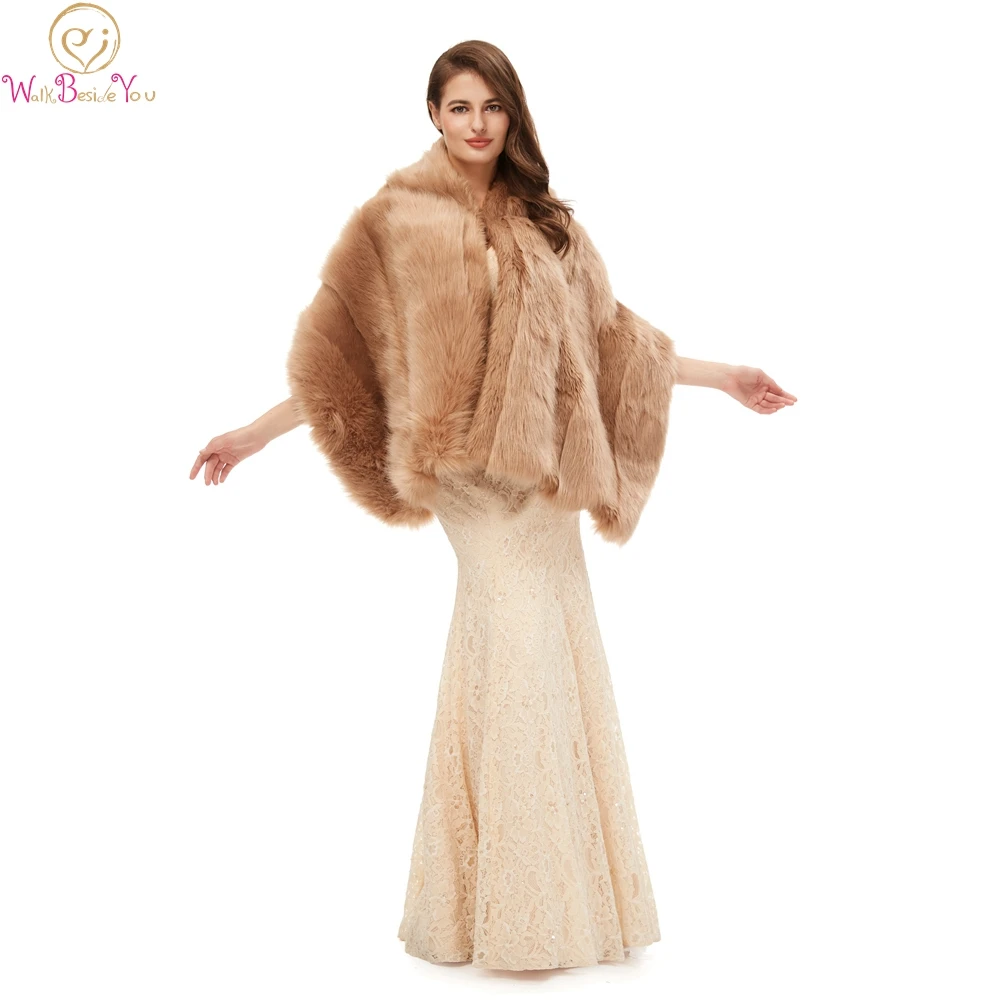 Coffee Formal Party Evening Jackets Wraps 2019 New Faux Fur cloaks Wedding Capes Winter Women Bolero Wraps Shawls In Stock shrug