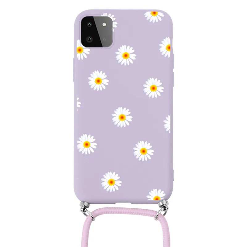 For Samsung Galaxy A22 A 22 Case 5G Flowers Cover For Samsung GalaxyA22 GalaxyA 22 Chain Necklace Strap Cord Lanyard Bumper Etui silicone case samsung Cases For Samsung