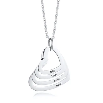 

Custom 2/3/4 Heart Necklace Personalized Name Secret Message Charm Inspiration Quote Sister Mother Jewelry Free Engraving