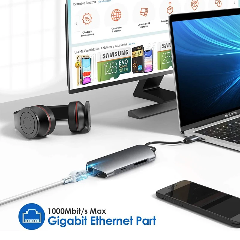 Basix Type C к RJ45 Gigabit Lan Ethernet HDMI адаптер SD TF кардридер USB 3 0 концентратор для MacBook Samsungs10