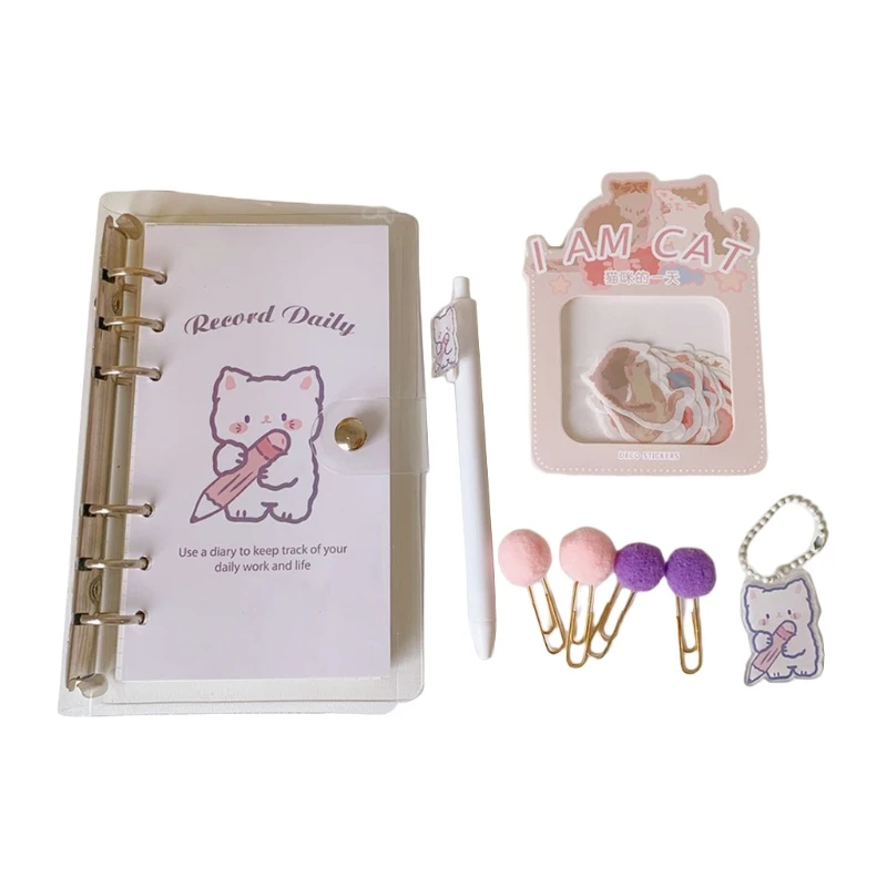 

Cartoon A6 Loose Leaf Notebook Binder Planner Diary Journal Agenda Clip Stickers