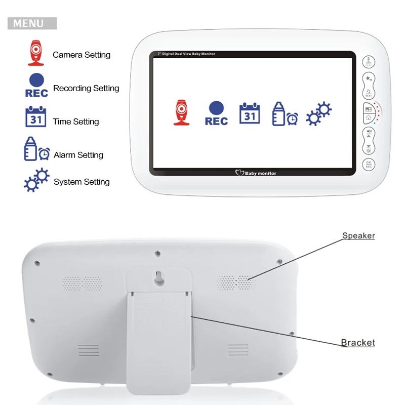  SP870 Wifi Baby Monitor 7 inch LCD Screen Wireless Baby Monitor Night Vision Intercom Lullaby Nanny