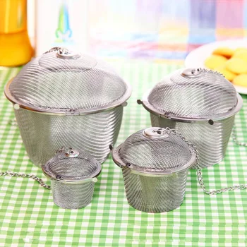 

3 Sizes Tea Infuser Spice Seasoning Bag Mesh Tea Ball Strainer Chained Lid Stainless Steel Tea Coffee Filter Kitchen Tools