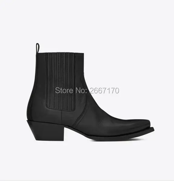 

Men's Chelsea Boots Elastic Panels Slip on Shoes Square Low Heels Fashion Ankle Boots for Men Autumn