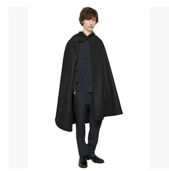 

Dark Bat Cape Hooded Woollen Long Trench Coat Men Coat Long Winter Coat Men Steam Punk Gothic Cloak Men Fashion Bat-wing Sleeve