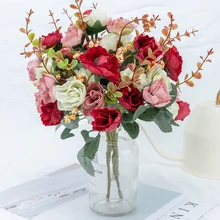 Искусственные цветы розы Шелковый букет для украшения осенние романтические DIY маленькие Искусственные цветы Свадебные вечерние украшения для дома балкон