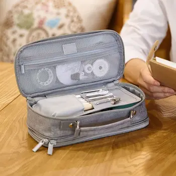 

Large Capacity Double Layer Pencil Case Canvas Portable Storage Bag Stationery