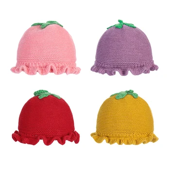 

Baby Caps Warm Tomato Design Hats Autumn Winter Newborn Knitted Wool Hemming Caps 2019 Newest