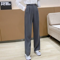 Pantalon à jambes larges pour femmes, couleur unie, noir, décontracté, taille haute, boutons amples, Long, nouvelle collection printemps été 2020 