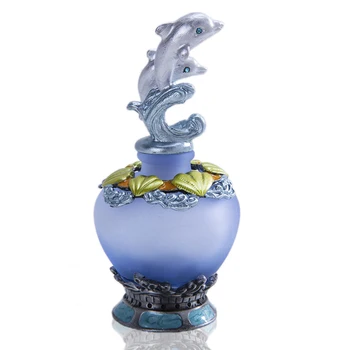 

H&D 40ml Vintage Glass Refillable Perfume Bottle With Metal Dolphin Stopper Empty Retro Essential Oil Container Home Decor Gift