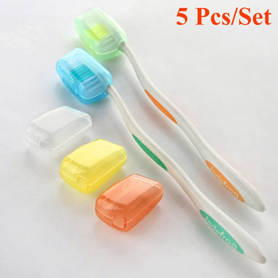 

5 Pcs/Set Plastic Toothbrush Case Cover Travel Hiking Camping Portable Brush Case Protective Sleeve Toothbrush Holder Protector