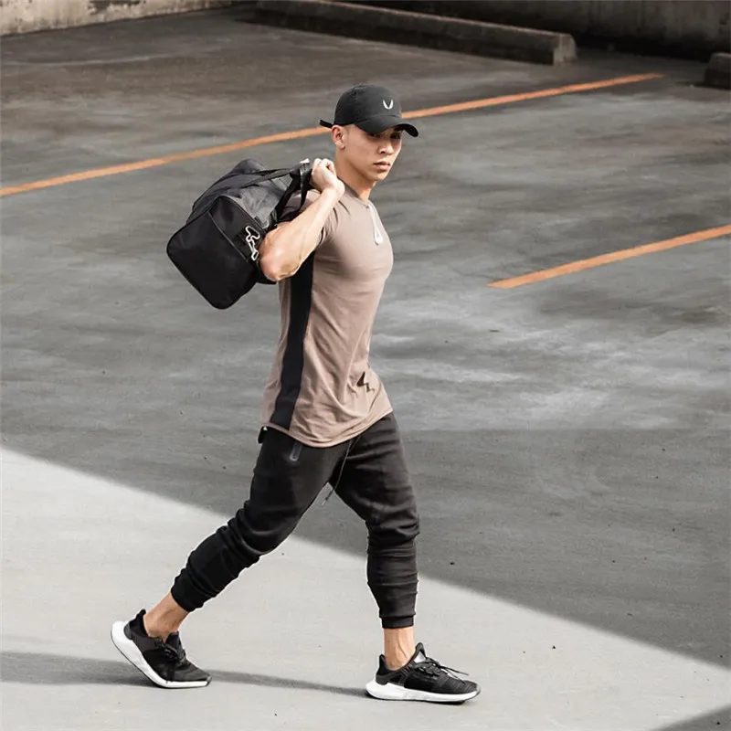 

2018 New Style Muscle Brother Outdoor Fitness Sports Training Running Crew Neck Short Sleeve Joint T-shirt Cotton Top