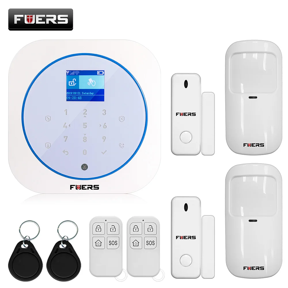 Kit 2 FUERS Wi-Fi GSM сигнализация беспроводная домашняя охранная сигнализация система Tuya APP управление сирена детектор движения PIR датчик дыма - Цвет: Kit 2