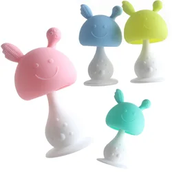 Baby Teether Toys Toddler Safety Without Bisphenol A Teething Mushroom Silicone Chew Dental Care Toothbrush Care Beads Baby Gift