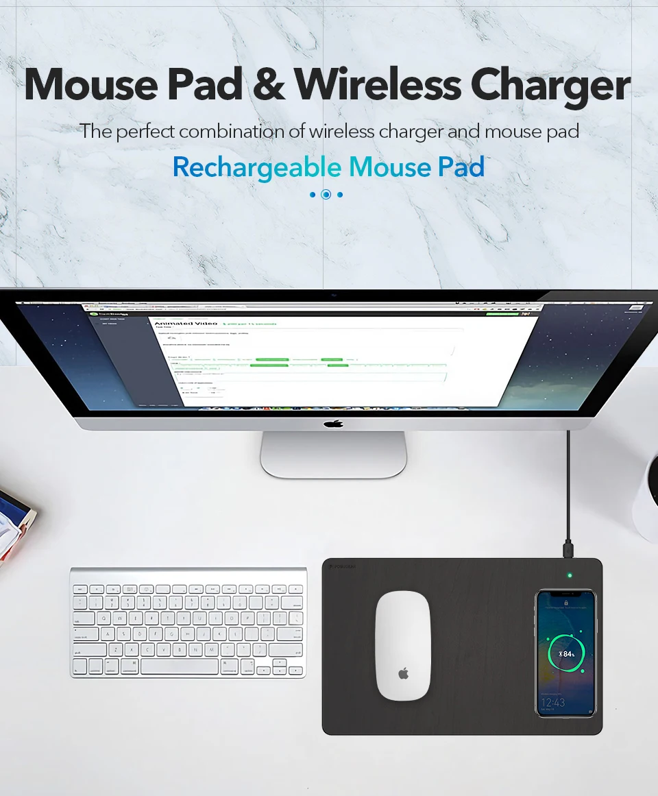 Posugear 15 Вт беспроводной зарядный коврик для мыши коврик из искусственной кожи Коврик для мыши для iPhone 11X8 Plus samsung S8 Plus Note 8