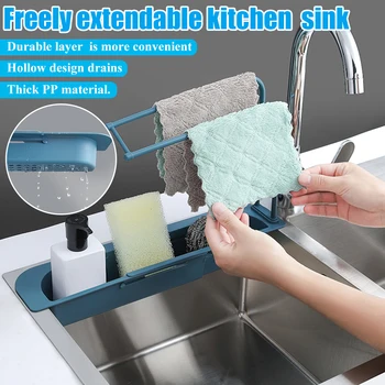 

Telescopic Sink Kitchen Drainer Rack Storage Basket Faucet Sponge Soap Holder Adjustable Bathroom Holder Sink Kitchen Accessorie