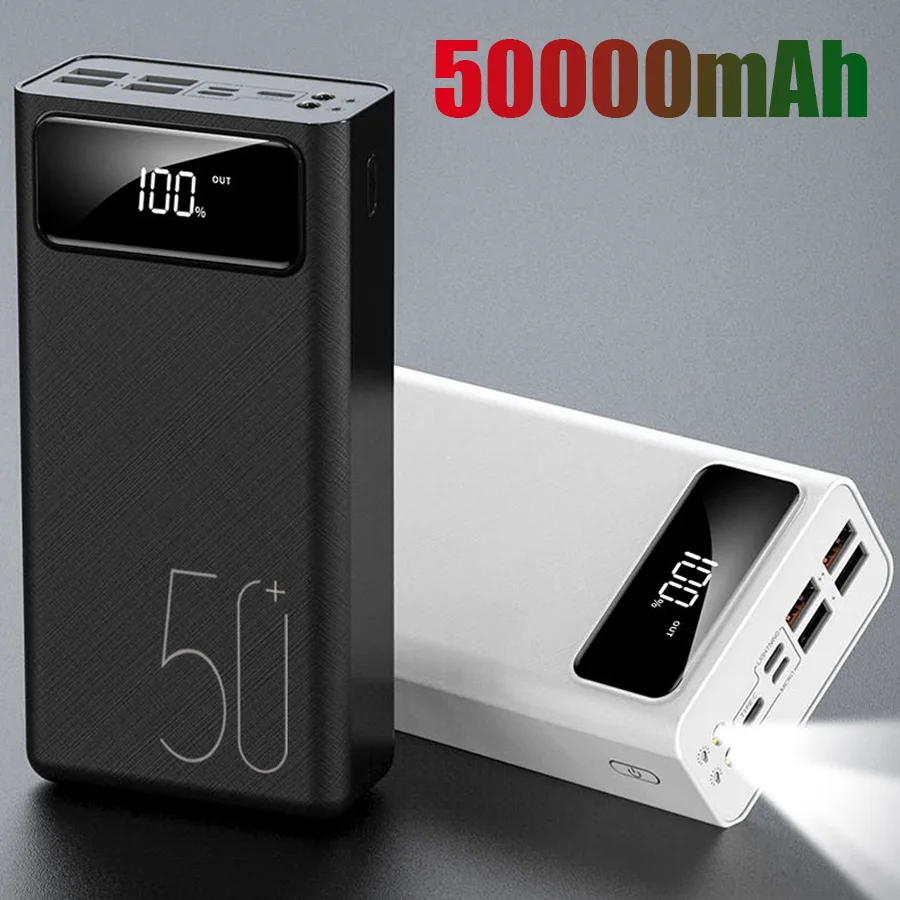 Power Bank 50000mah Led 4 USB External Battery Flashlight Outdoor Portable Cell Phone Charger For Apple Huawei Xiaomi Samsung | Мобильные