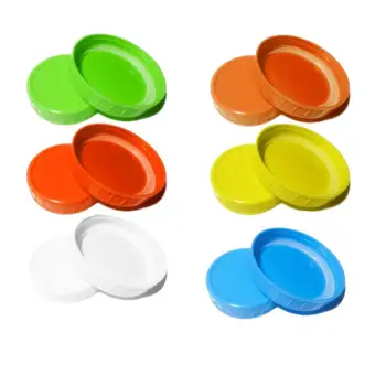 

10PCS Colored Plastic Mason Jar Lids Recyclable Storage Caps with Silicone Sealing Rings for Most Regular Mouth