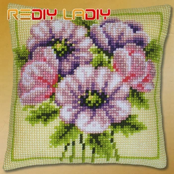 

Cross Stitch Cushion Lily Flowers DIY Chunky Cross-Stitch Kits Acrylic Yarn Pillow Case Home Decor Sofa Pillows Arts & Crafts