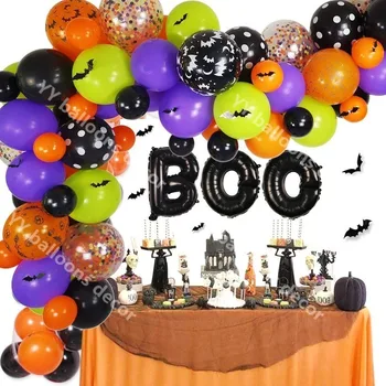 

DIY Halloween Balloon Garland Arch Kit Latex Balloons BOO Set Orange Purple Halloween Day Party Bar Decorations Ornament Props