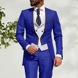 Wedding Suit For Men Custom Made Morning Dinner Party Tailcoat 3 Piece Men Slim Fit Suit Royal Blue Groom Tuxedo Bridegroom
