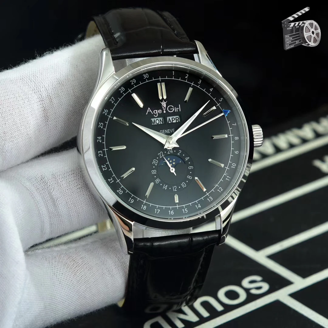 

Luxury Brand New Men Automatic Mechanical Daydate Watch MoonPhase Sapphire Silver Rose Gold Black Brown Leather Geneve Watches