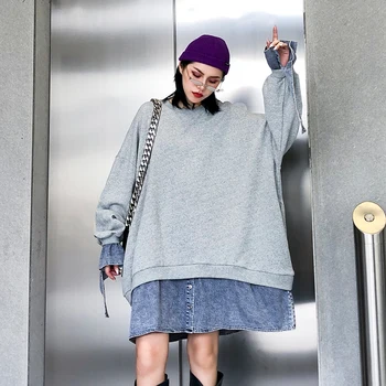 

Z-zoux Women Dress Fake Two Patchwork Color Matching irregular Casual Dresses Plus Size Loose Irregular Casual Dresses Women