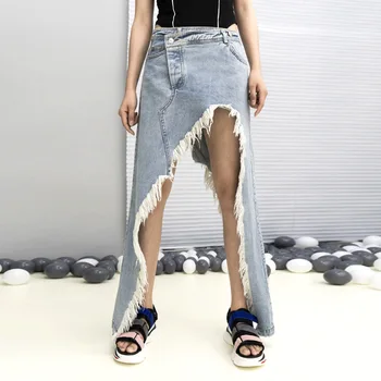 

Women Skirt 2020 Spring New Personality Street Style Irregular Washed Denim Skirt