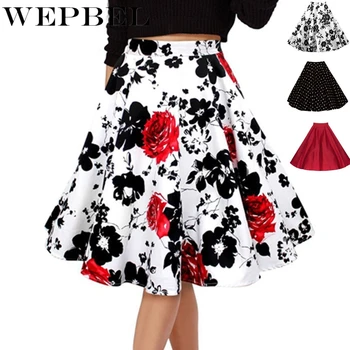 

WEPBEL Skirts Womens Retro High-waisted Full Circle Solid Elegant Vintage A-line Skirt Plus Size S-4XL