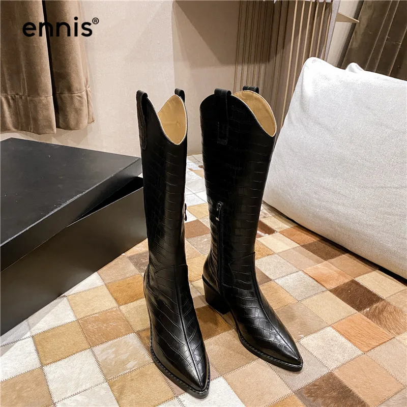 Bottes Ennis Marque Femmes High Knee En Cuir Véritable Hiver Hiver